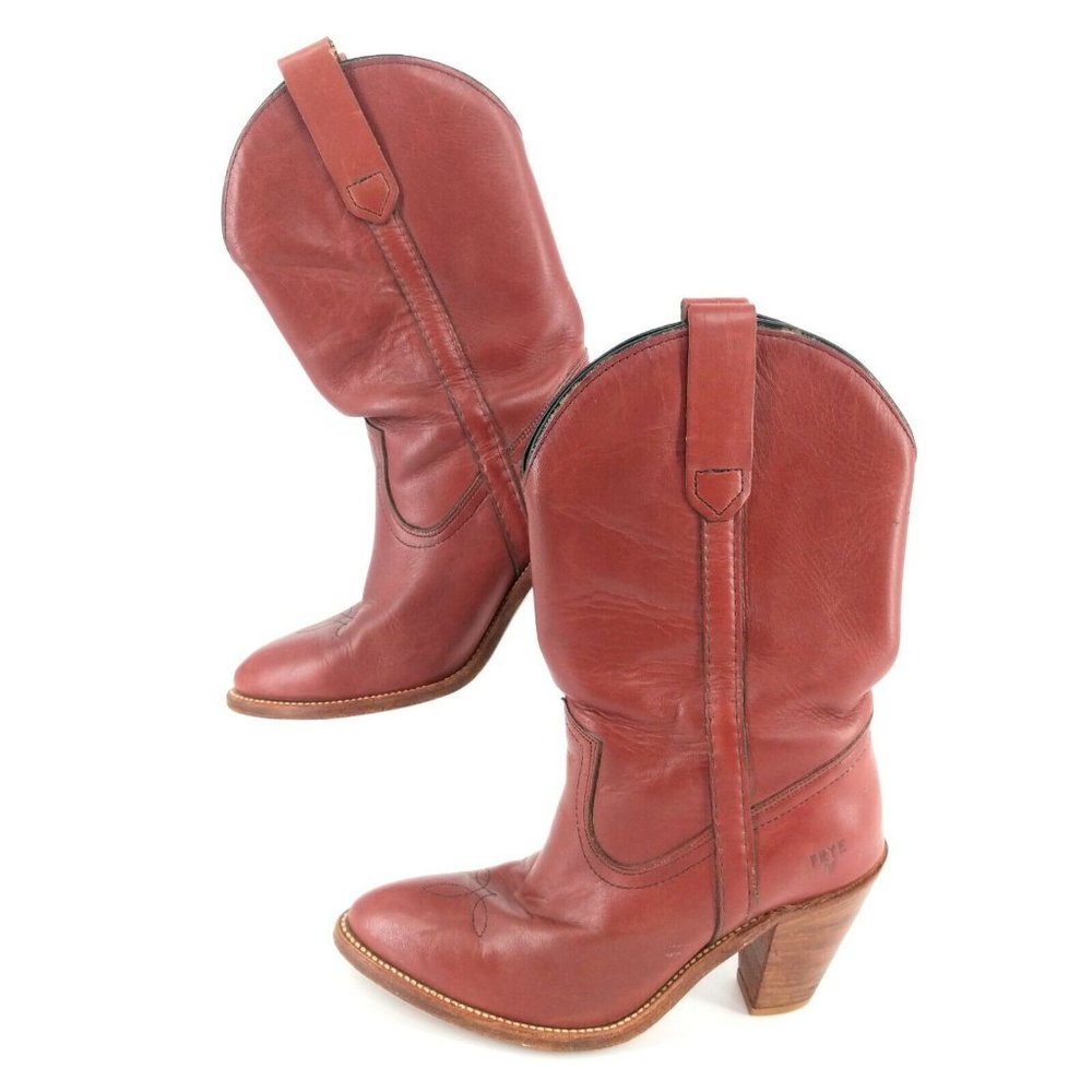 Frye Mid Calf Boots Womens 7 Brown Leather Pull On